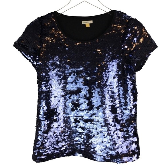 Leifsdottir XS Holiday‎ Maximalist Swiftie Blue Full Sequin Short Sleeve Top - Picture 3 of 8